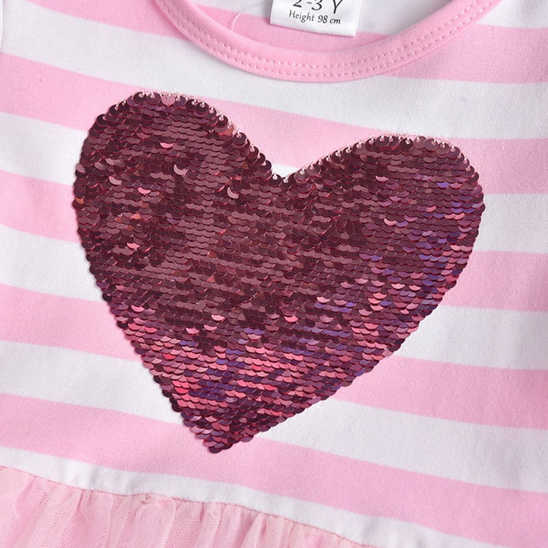 Girls Pink Heart Tulle Dress (Age 3Y-8Y)