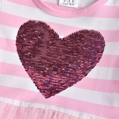 Girls Pink Heart Tulle Dress (Age 3Y-8Y)