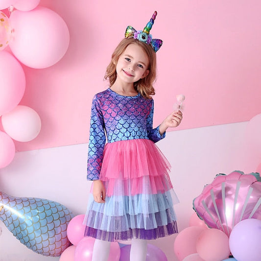 Girls Purple Sequin Layered Tulle Dress (Age 3Y-8Y) Purple