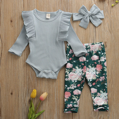 Baby Girls Bodysuit Floral Leggings & Headband Set (Age 6M-24M)