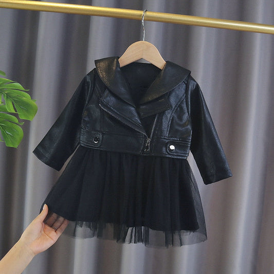 Girls Black PU Leather Jacket & Tutu Tulle Skirt Set (Age 9M-5YRS) Black