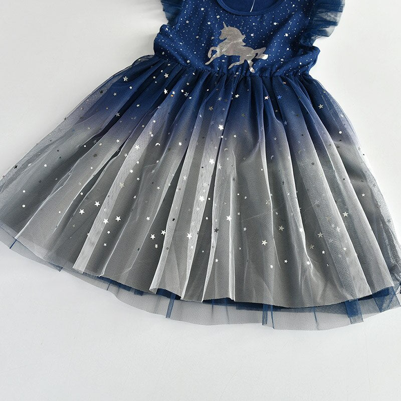 Girls Navy Sequin Tulle Dress (Age 3Y-8Y)