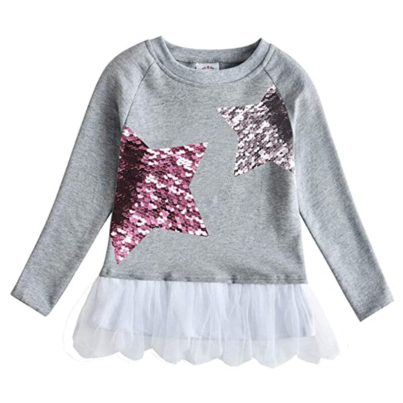 Girls Grey Sequin Top & Navy Leggings Set (Size 3Y-8Y)