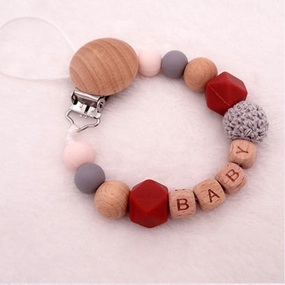 Baby Personalised Wooden Eco Friendly Dummy Clip Red