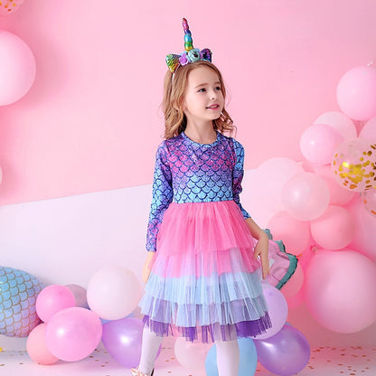 Girls Purple Sequin Layered Tulle Dress (Age 3Y-8Y)