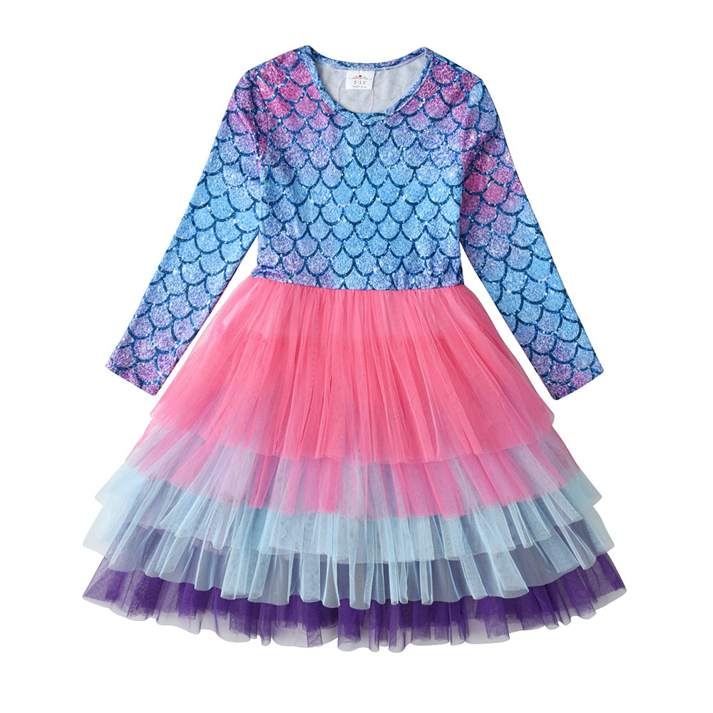 Girls Purple Sequin Layered Tulle Dress (Age 3Y-8Y)