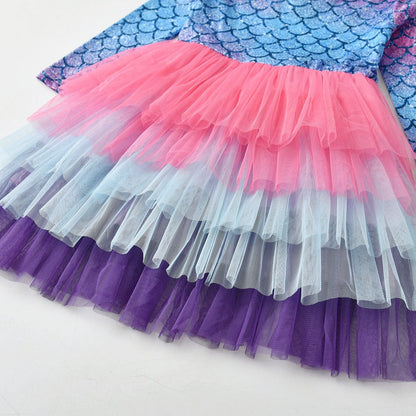 Girls Purple Sequin Layered Tulle Dress (Age 3Y-8Y)