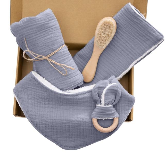 Baby Receiving Blanket & Teething Rattle Gift Set Multi Gray