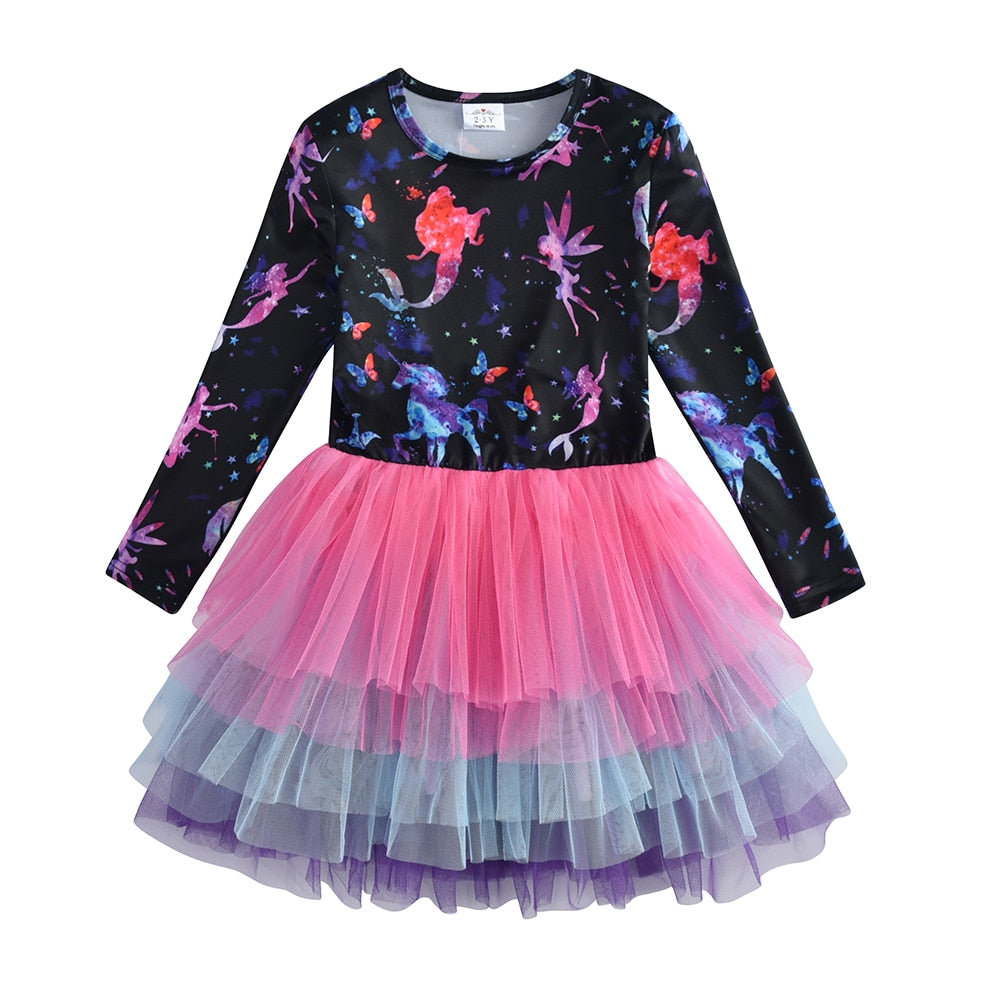 Girls Multi Sequin Layered Tulle Dress (Age 3Y-8Y)