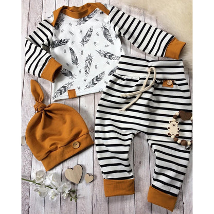 Baby Girls / Boys Stripe Top & Trousers & Hat Set (Age 3m-24m)