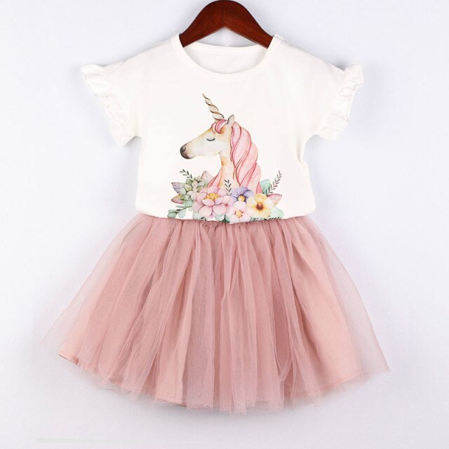 Girls Unicorn T-Shirt & Tulle Skirt Set (Age 24M-6YRS) White