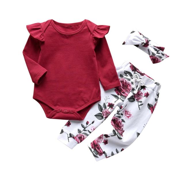 Baby Girls Burgundy Bodysuit & Trousers & Headband Set (Age 3m-24m) Burgundy