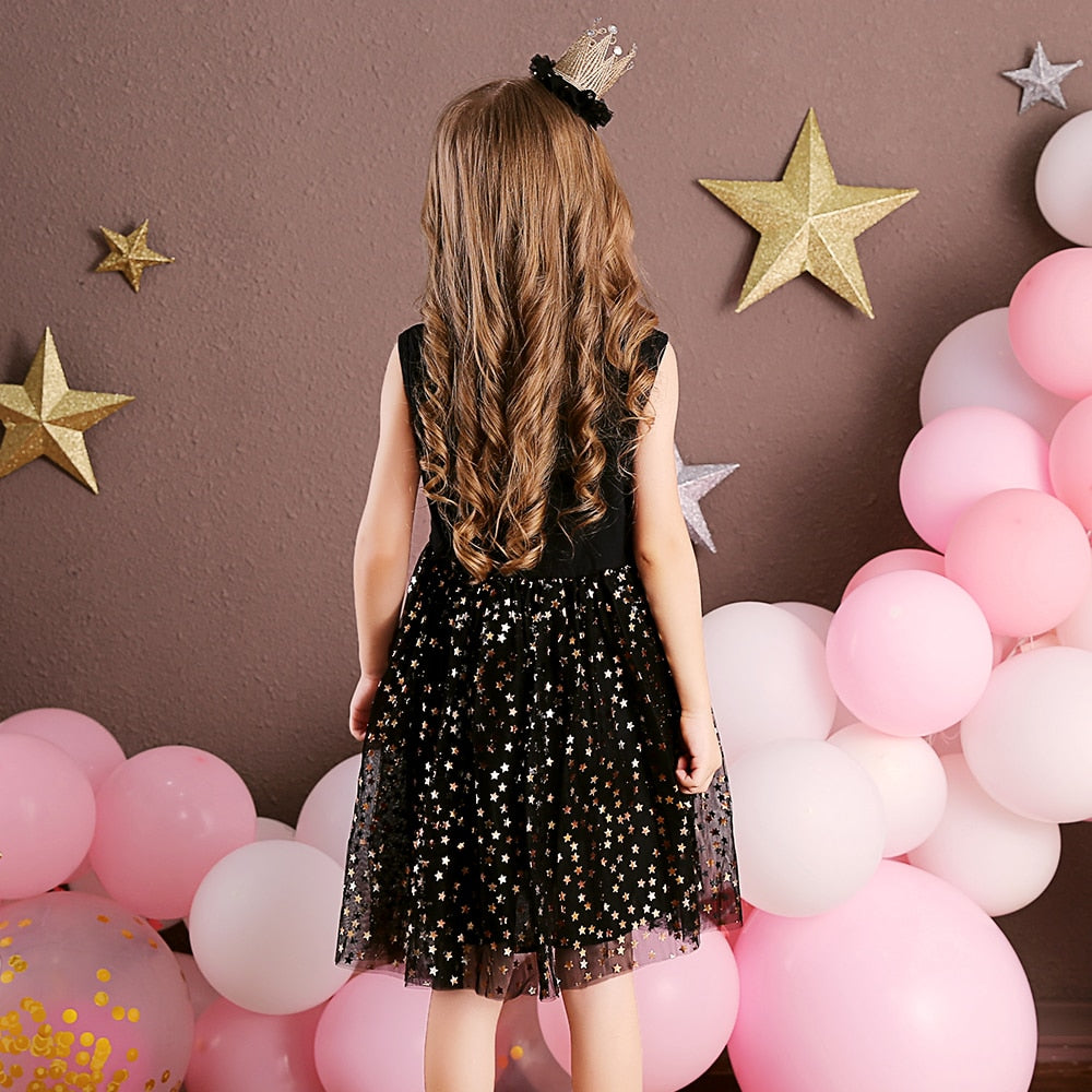 Girls Gold Sequin Heart Tulle Dress (Age 3Y-8Y)