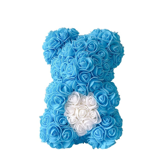 Artificial Teddy Bear Rose Flower Gift - 25CM Blue