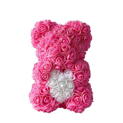 Artificial Teddy Bear Rose Flower Gift - 25CM Hot Pink