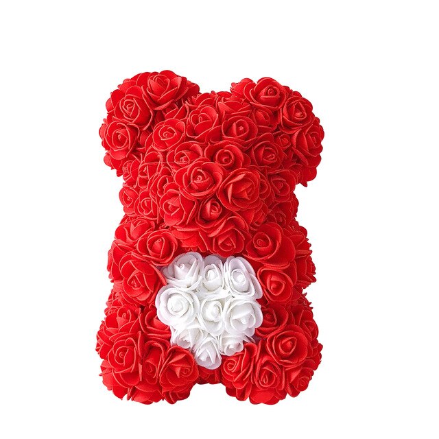 Artificial Teddy Bear Rose Flower Gift - 25CM Red White