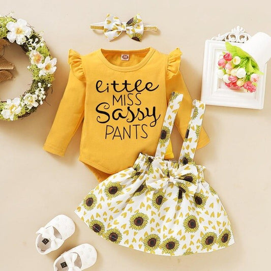 Baby Girls Sassy Pants Bodysuit Pinafore Dress & Headband Set (Age 3m-12m) Yellow