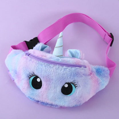 Kids Plush Unicorn Bum Bag Rainbow Purple