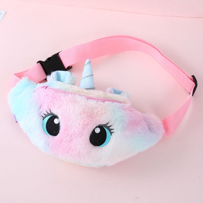 Kids Plush Unicorn Bum Bag Rainbow Pink