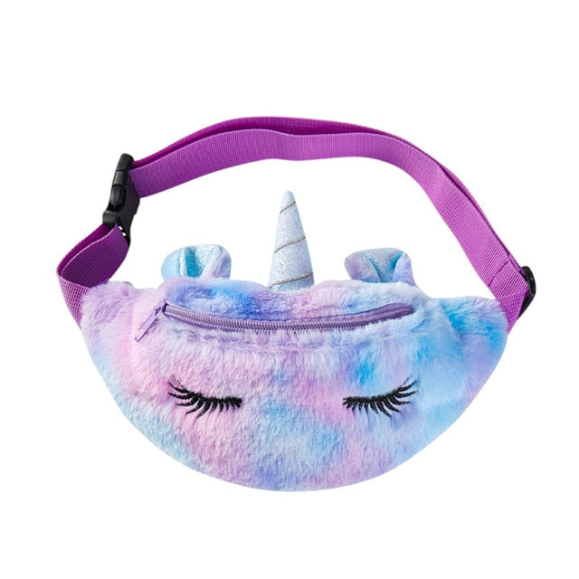 Kids Plush Unicorn Bum Bag Rainbow Purple 2