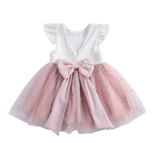 Girl Pink & White Pearl Embellished Tulle Dress (Age 12M-7YRS) Pink