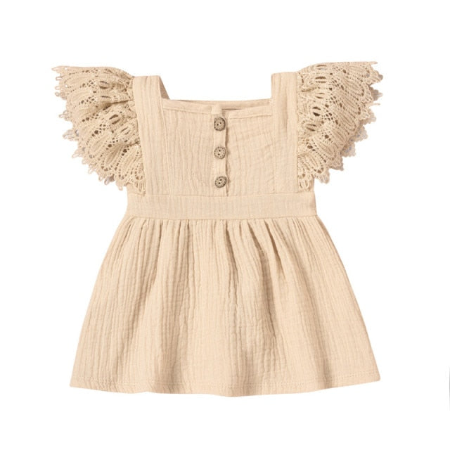 Baby Girls Ruffle Sleeve Dress (Age 3M-24M) Beige