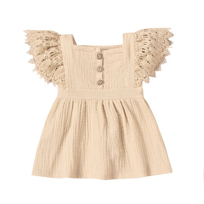 Baby Girls Ruffle Sleeve Dress (Age 3M-24M) Beige