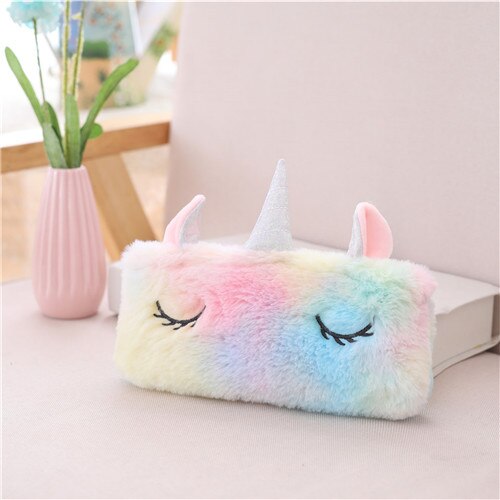 Kids Plush Unicorn Pencil Case Blue