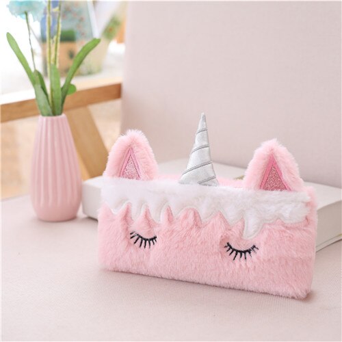 Kids Plush Unicorn Pencil Case Light Pink