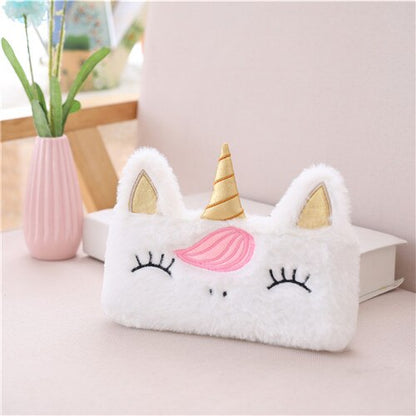 Kids Plush Unicorn Pencil Case White