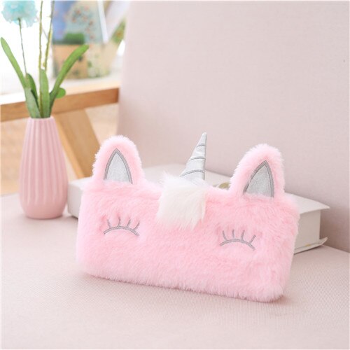 Kids Plush Unicorn Pencil Case Pink