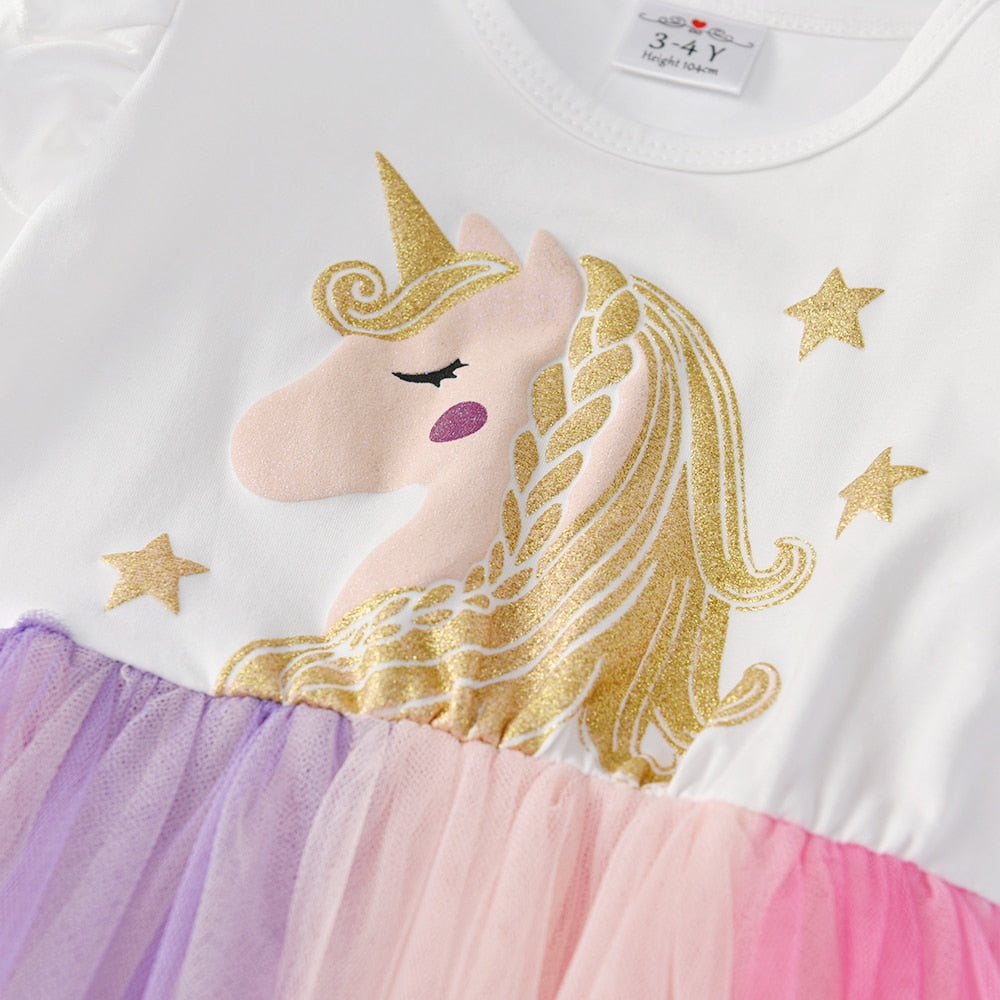 Girls Pink Unicorn Tulle Dress (Age 3Y-8Y)