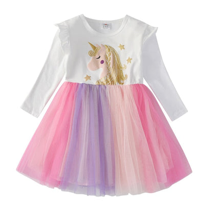 Girls Pink Unicorn Tulle Dress (Age 3Y-8Y)