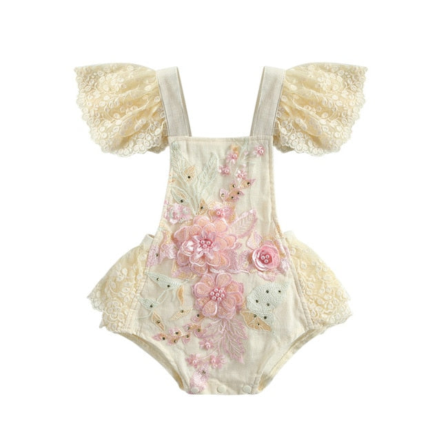 Baby Girls Beige Embroidered Romper (Age 6m-24m) Pink