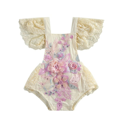 Baby Girls Beige Embroidered Romper (Age 6m-24m) Purple