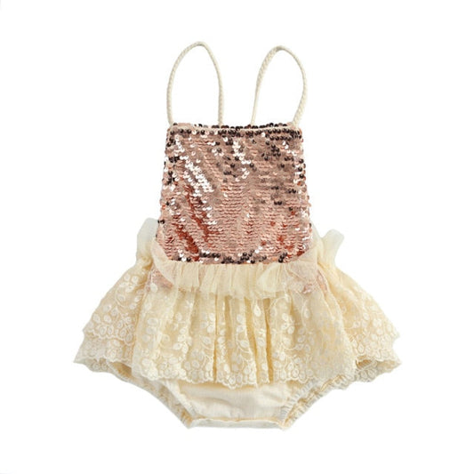 Baby Girls Beige Pink Sequin Romper (Age 6m-24m) Beige