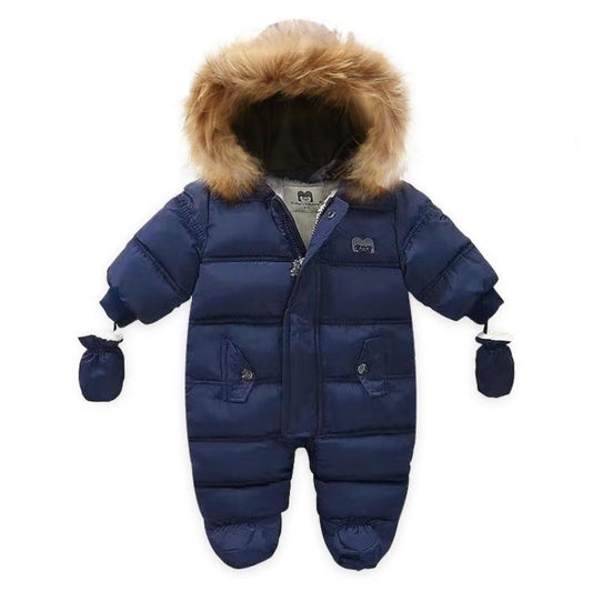 Baby Girls / Boys Hooded Fur Down Padded Jumpsuit (Age 3m-18m)