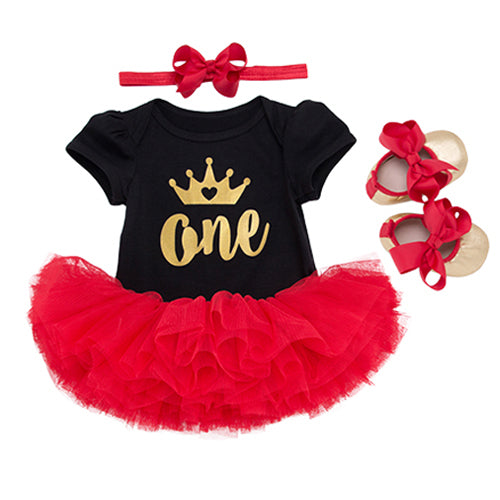 Baby Girls 1st Birthday Bodysuit & Tutu Skirt & Shoes Set (Age 6M-24M) Red