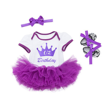 Baby Girls 1st Birthday Bodysuit & Tutu Skirt & Shoes Set (Age 6M-24M) Purple