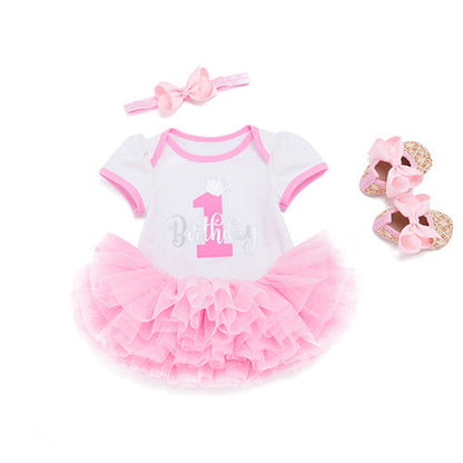 Baby Girls 1st Birthday Bodysuit & Tutu Skirt & Shoes Set (Age 6M-24M) Light Pink