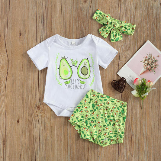 Baby Girls Green Bodysuit Avocado Shorts & Headband Set (Age 6m-24m) Green