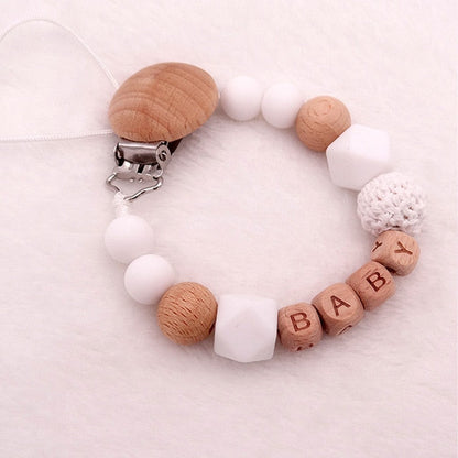 Baby Personalised Wooden Eco Friendly Dummy Clip White