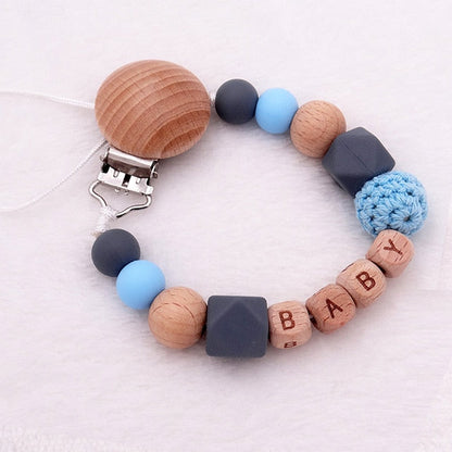 Baby Personalised Wooden Eco Friendly Dummy Clip Light Blue