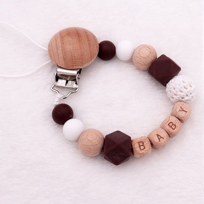 Baby Personalised Wooden Eco Friendly Dummy Clip Brown