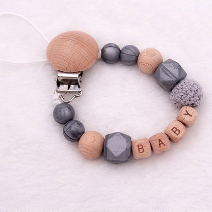 Baby Personalised Wooden Eco Friendly Dummy Clip Dark Gray