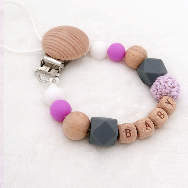 Baby Personalised Wooden Eco Friendly Dummy Clip Purple