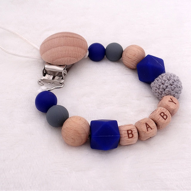 Baby Personalised Wooden Eco Friendly Dummy Clip Dark Blue