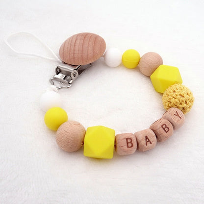 Baby Personalised Wooden Eco Friendly Dummy Clip Yellow