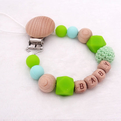 Baby Personalised Wooden Eco Friendly Dummy Clip Green