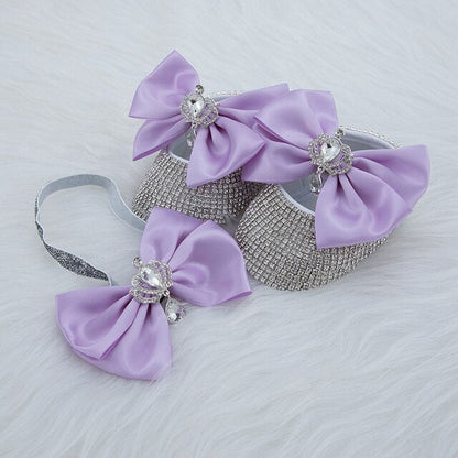 Baby Girls Rhinestone Embellished Shoes & Headband (Newborn - 18M) Lavender